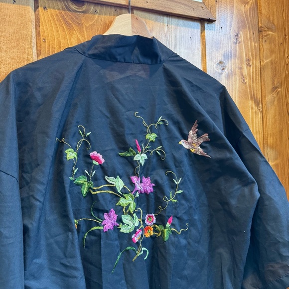 Vintage Black Morning Robe with Embroidery - Picture 3 of 7